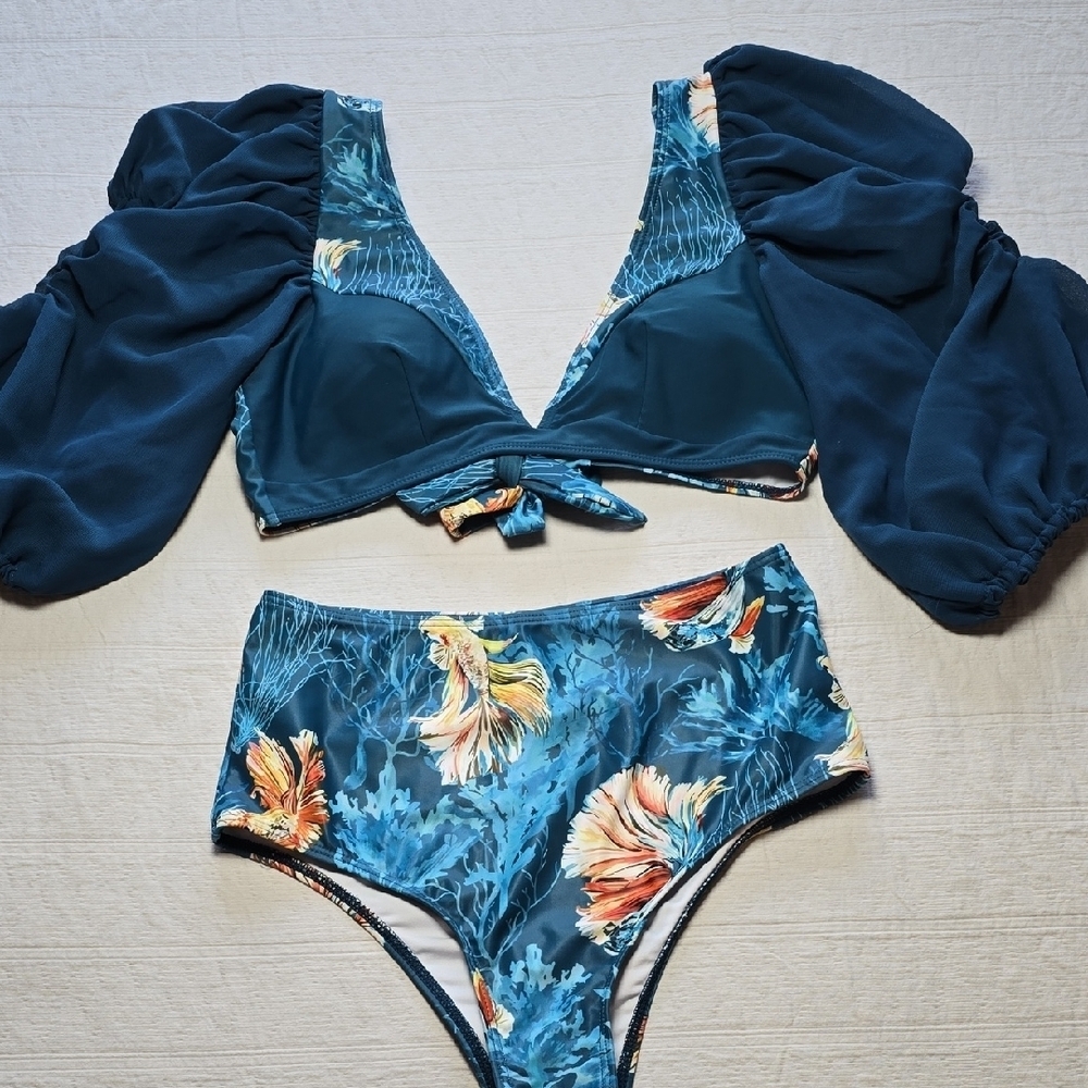 Sporlike Women Ruffle High Waist Swimsuit Two Pieces Push Up Tropical Print - Picture 2 of 11